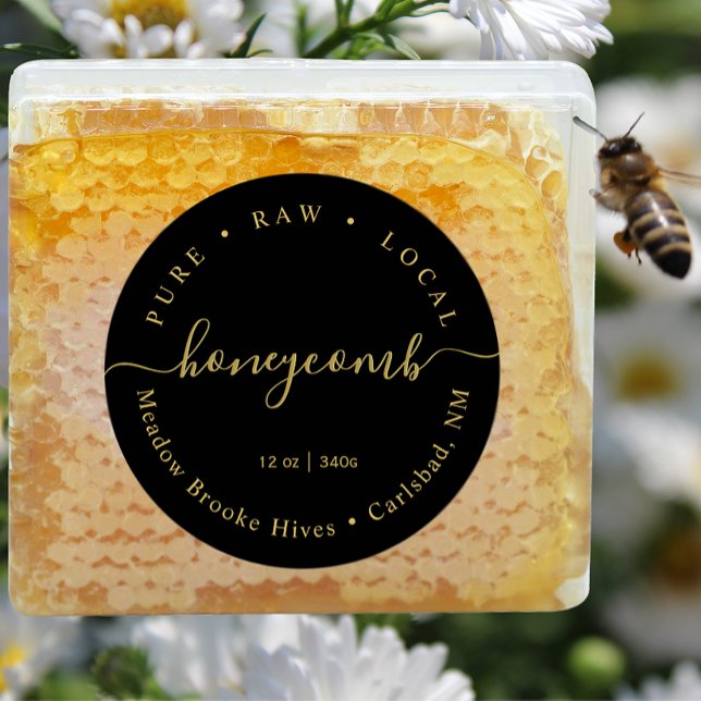 Modern Gold on Black Script Honeycomb Label  (Creator Uploaded)