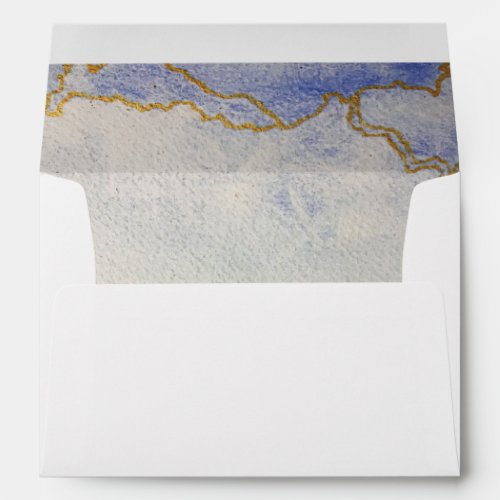 Modern Gold on Blue Watercolor Wash  Envelope