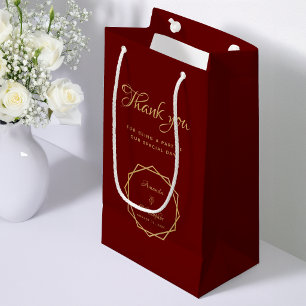 Modern Gold on Burgundy Geometric Wedding Favor Small Gift Bag