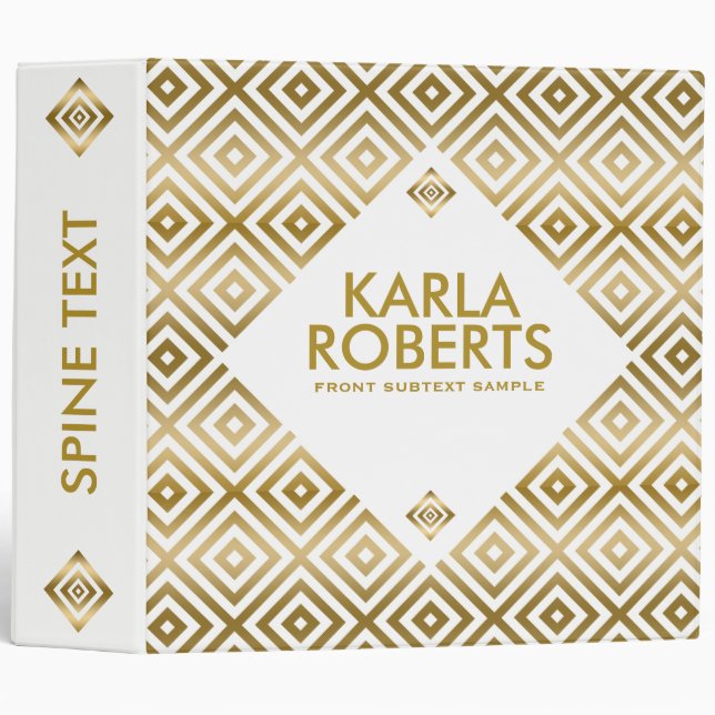 Modern Gold On White Geometric Pattern 3 Ring Binder (Front/Spine)