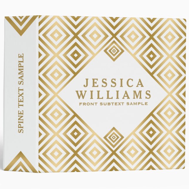 Modern gold On White Geometric Pattern Binder (Front/Spine)