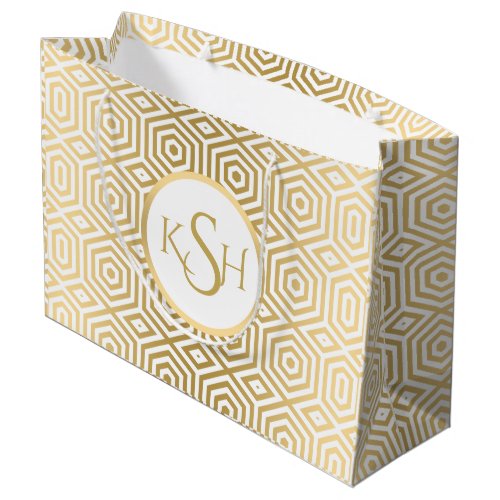 Modern Gold On White Polygonal Pattern Large Gift Bag