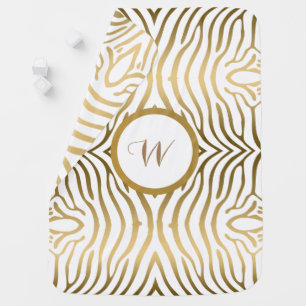 Modern Gold On White Zebra Stripes Stroller Blanket