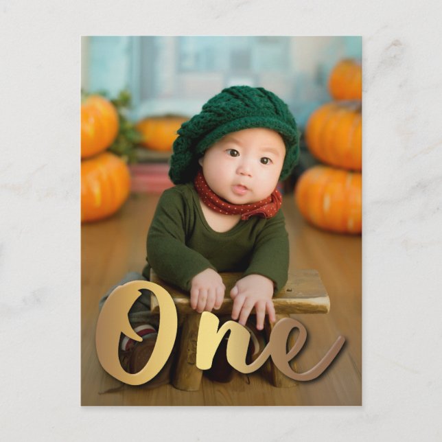 Modern Gold One First Birthday Photo Postcard (Front)