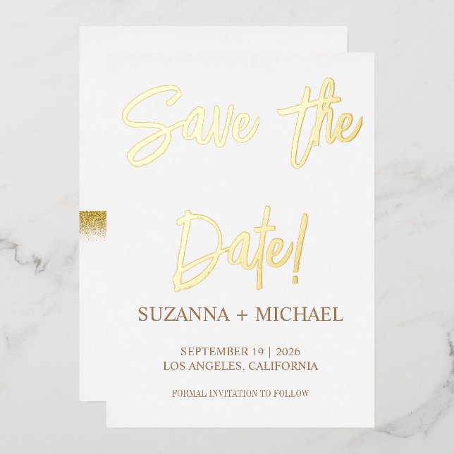 Modern gold only love, save the date foil invitation (Front/Back)
