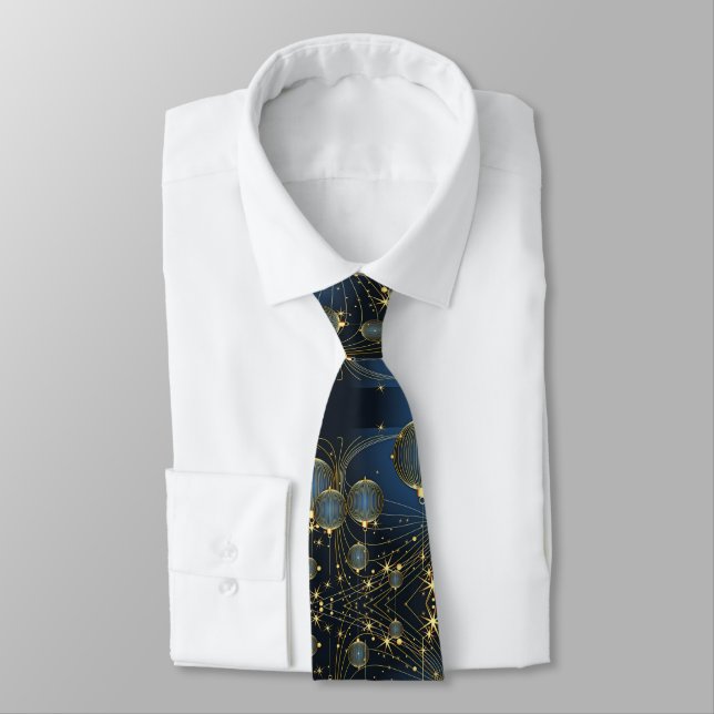 Modern Gold Ornament Pattern Neck Tie (Tied)