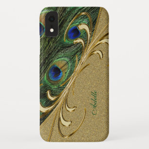 Modern Gold Ornament Peacock Feather iPhone XR Case