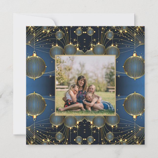 Modern Gold Ornaments Photo Holiday Card (Front)