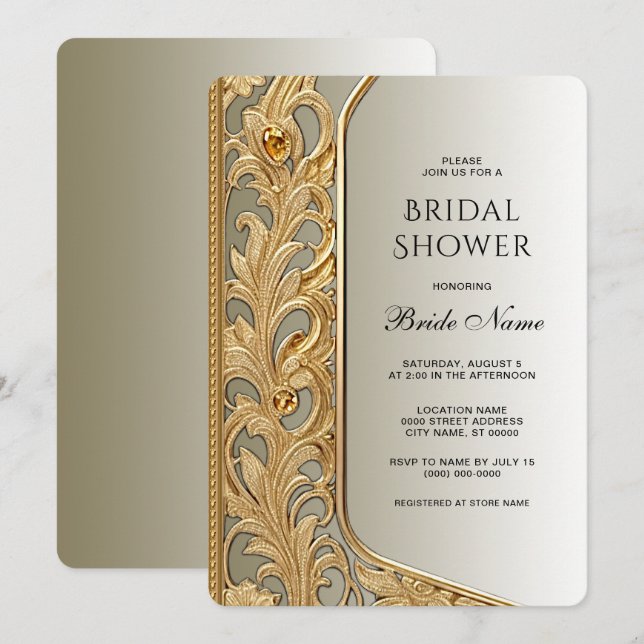 Modern Gold Ornate Bridal Shower Invitation (Front/Back)