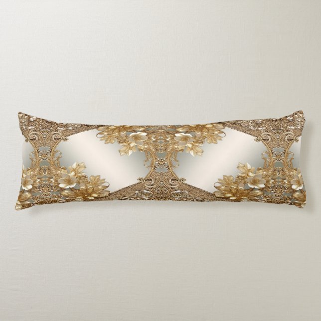 Modern Gold Ornate Floral Body Pillow (Front)