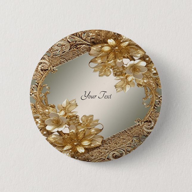 Modern Gold Ornate Floral Button (Front)