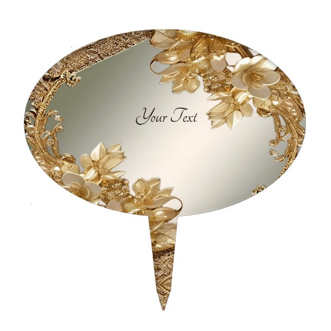 Modern Gold Ornate Floral Cake Topper (Front)