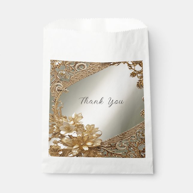 Modern Gold Ornate Floral Favor Bag (Front)