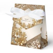 Modern Gold Ornate Floral Favor Box