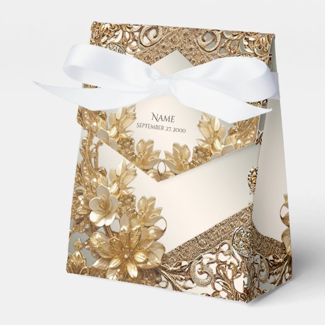 Modern Gold Ornate Floral Favor Box (Front Side)