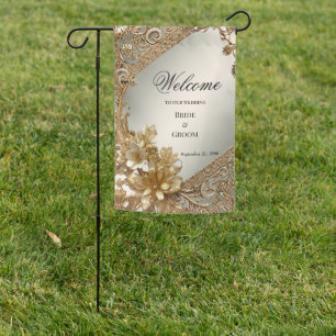 Modern Gold Ornate Floral Garden Flag