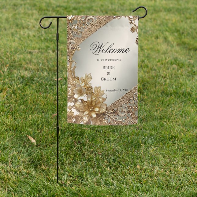 Modern Gold Ornate Floral Garden Flag (In SItu)
