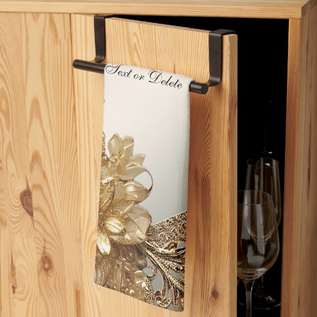 Modern Gold Ornate Floral Kitchen Towels (Thirds Fold)