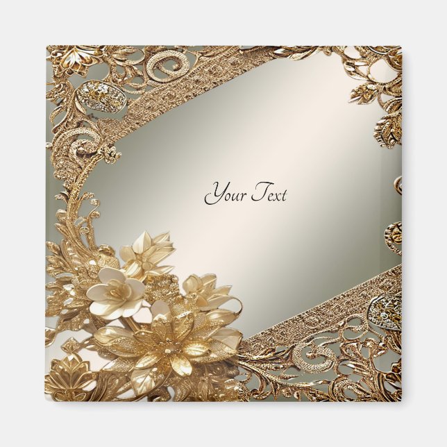 Modern Gold Ornate Floral Magnet (Front)