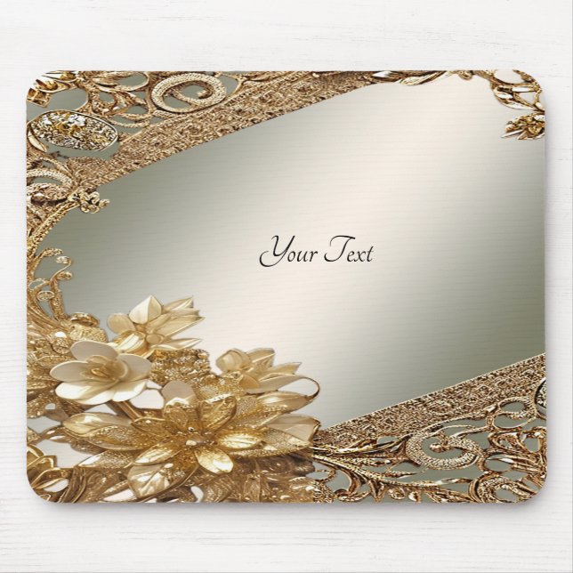 Modern Gold Ornate Floral Mousepad (Front)