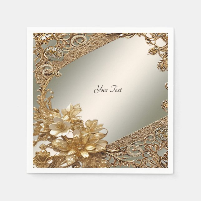Modern Gold Ornate Floral Napkins (Front)