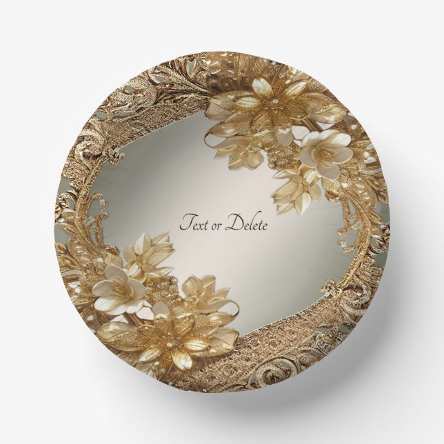 Modern Gold Ornate Floral Paper Bowls (Front)