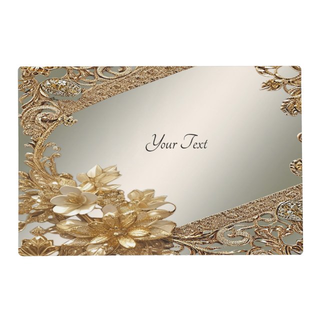 Modern Gold Ornate Floral Paper Placemat (Front)
