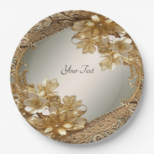 Modern Gold Ornate Floral Paper Plate