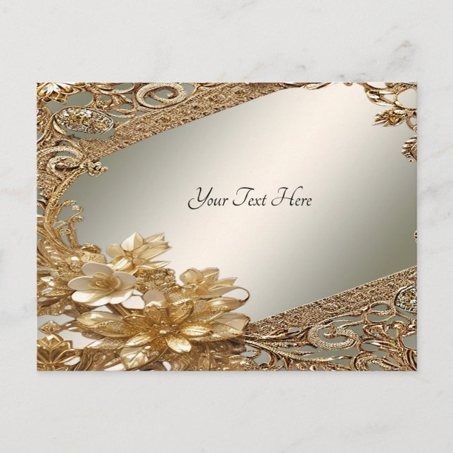 Modern Gold Ornate Floral Postcard (Front)