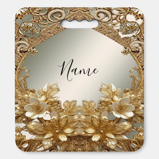 Modern Gold Ornate Floral Stadium Seat Cushion (Front Vertical)