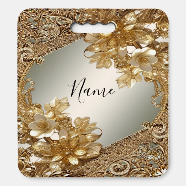 Modern Gold Ornate Floral Stadium Seat Cushion (Front Vertical)