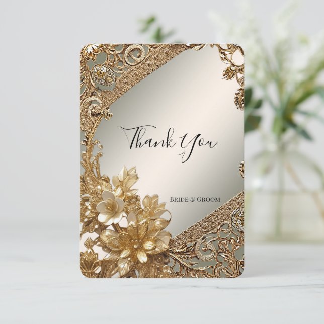 Modern Gold Ornate Floral Thank You Card (Standing Front)