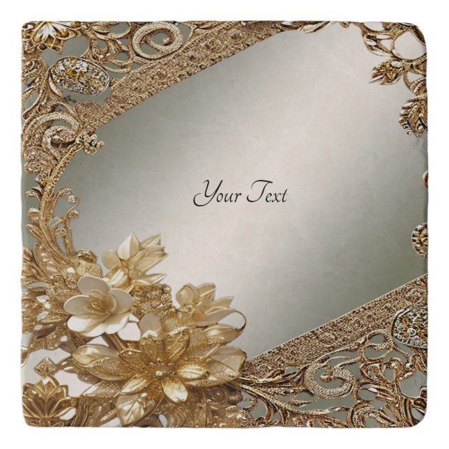 Modern Gold Ornate Floral Trivet (Front)