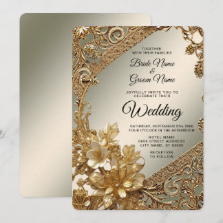 Modern Gold Ornate Floral Wedding Invitation