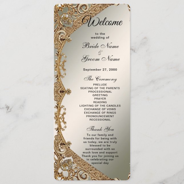 Modern Gold Ornate Floral Wedding Program (Front)