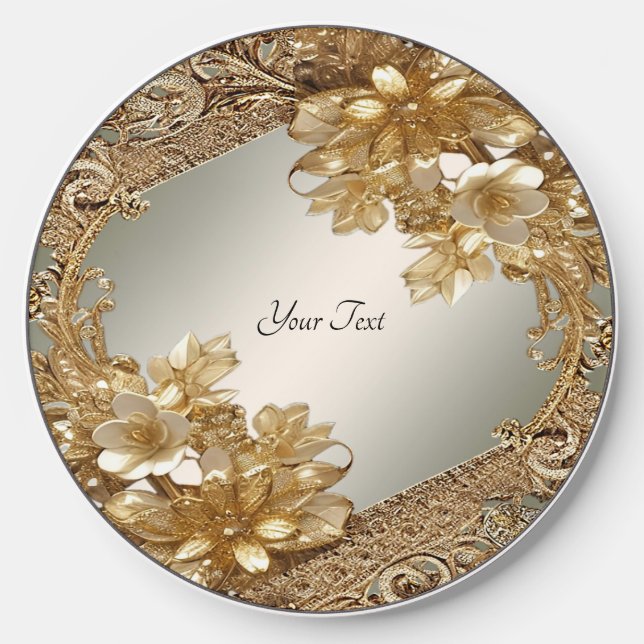Modern Gold Ornate Floral Wireless Charger (Front)