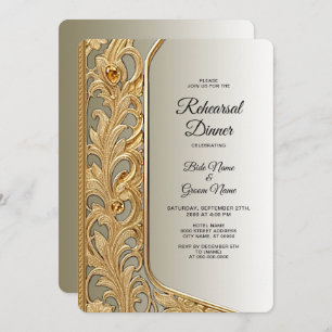 Modern Gold Ornate Rehearsal Dinner Invitation
