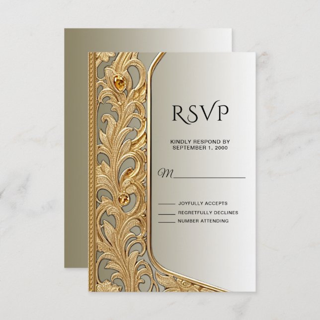 Modern Gold Ornate RSVP Card (Front/Back)