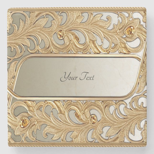 Modern Gold Ornate Stone Coaster (Front)
