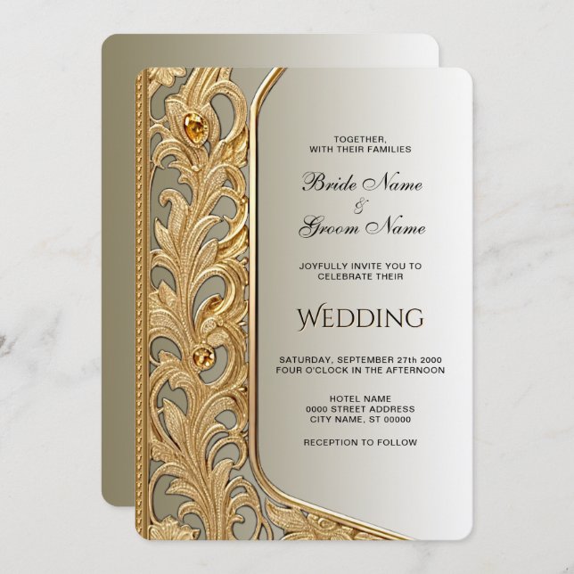 Modern Gold Ornate Wedding Invitation (Front/Back)