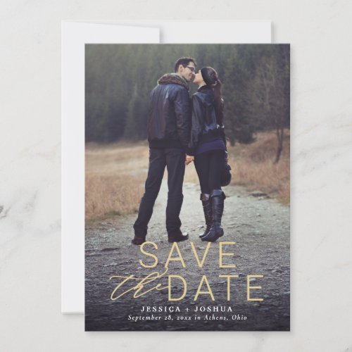 Modern Gold Overlay Full Photo Save the Date Card