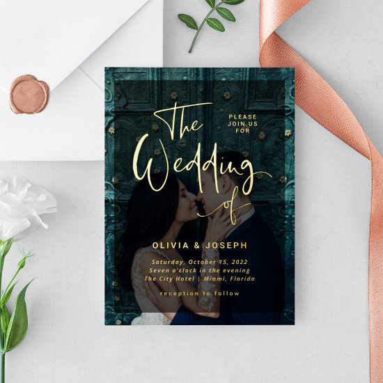 Modern Gold Overlay | Photo Wedding Foil Invitation