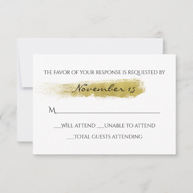 Modern Gold Paint Wedding Response Card (Front)