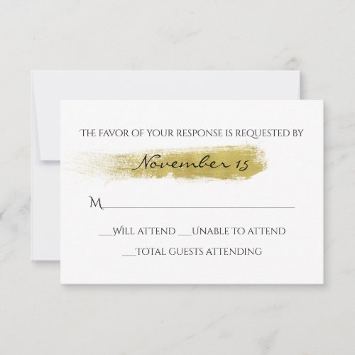 Modern Gold Paint Wedding Response Card