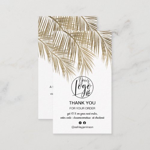 Modern gold palm leaf cool logo order thank you business card