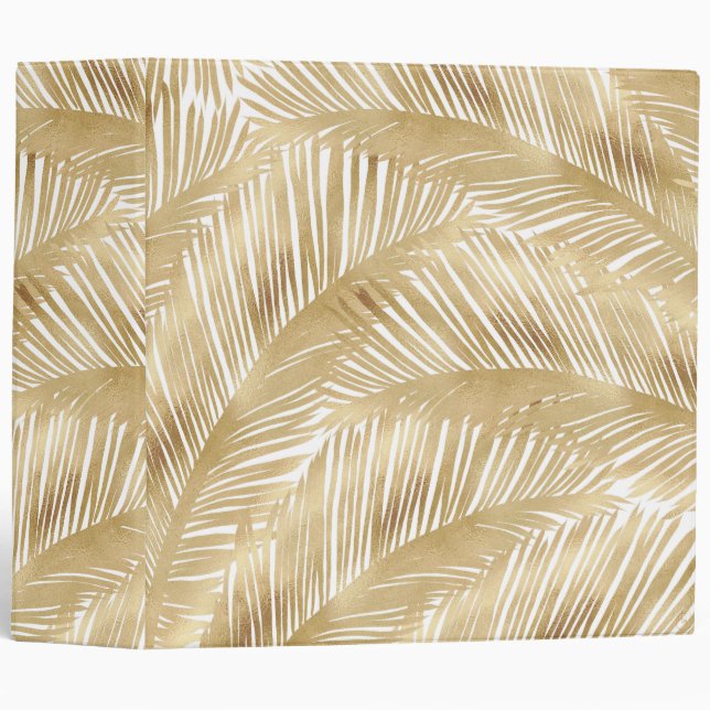 Modern Gold Palm Leaf Tropical Pattern 3 Ring Binder (Front/Spine)