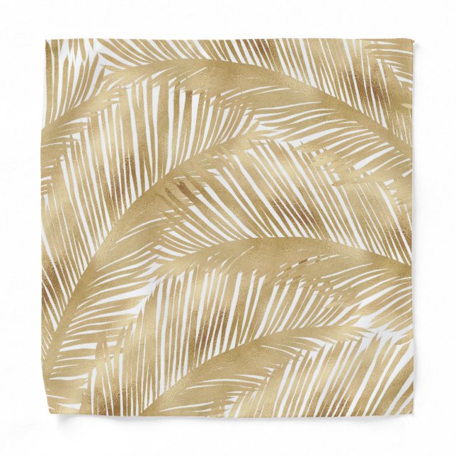 Modern Gold Palm Leaf Tropical Pattern Bandana (Front)