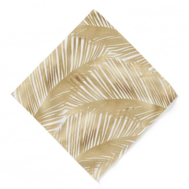 Modern Gold Palm Leaf Tropical Pattern Bandana (Front)