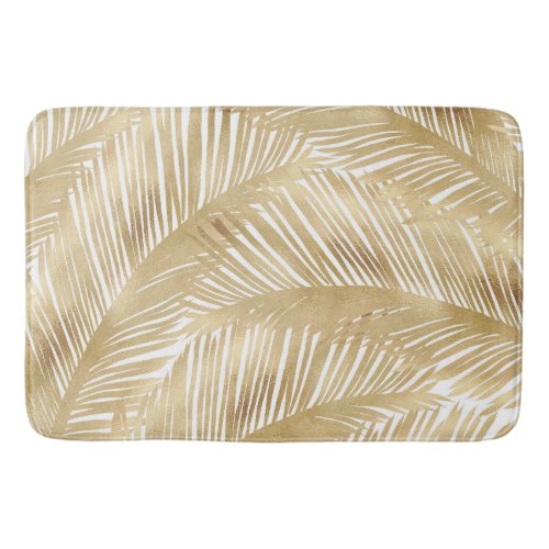 Modern Gold Palm Leaf Tropical Pattern Bath Mat