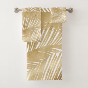 Modern Gold Palm Leaf Tropical Pattern Bath Towel Set